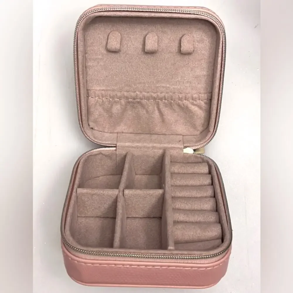NEW Travel JEWELRY BOX Primrose Faux Leather Zippered Pink Case Rings Earrings +
